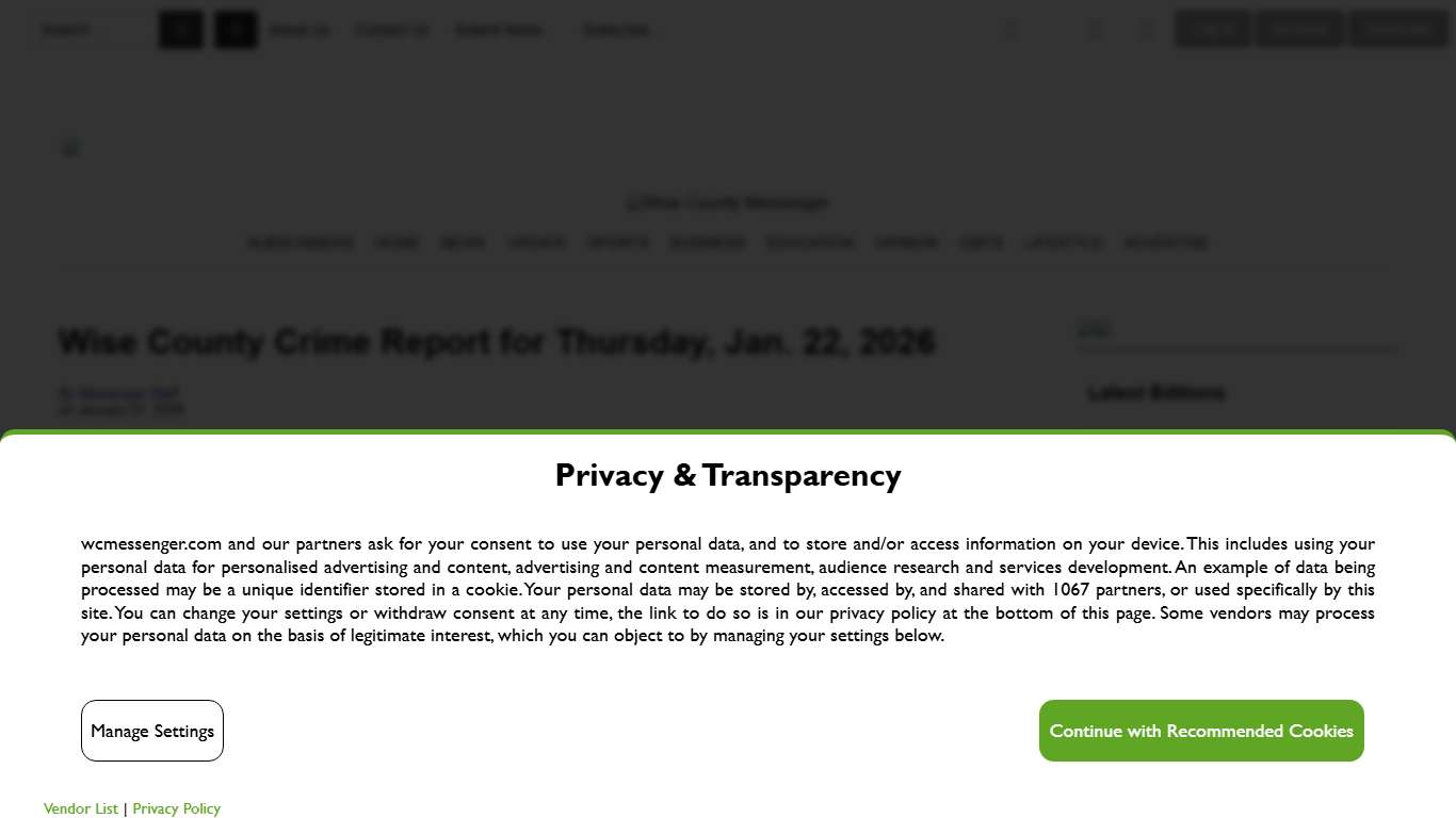 Wise County Crime Report for Thursday, Jan. 22, 2026 - Wise County Messenger